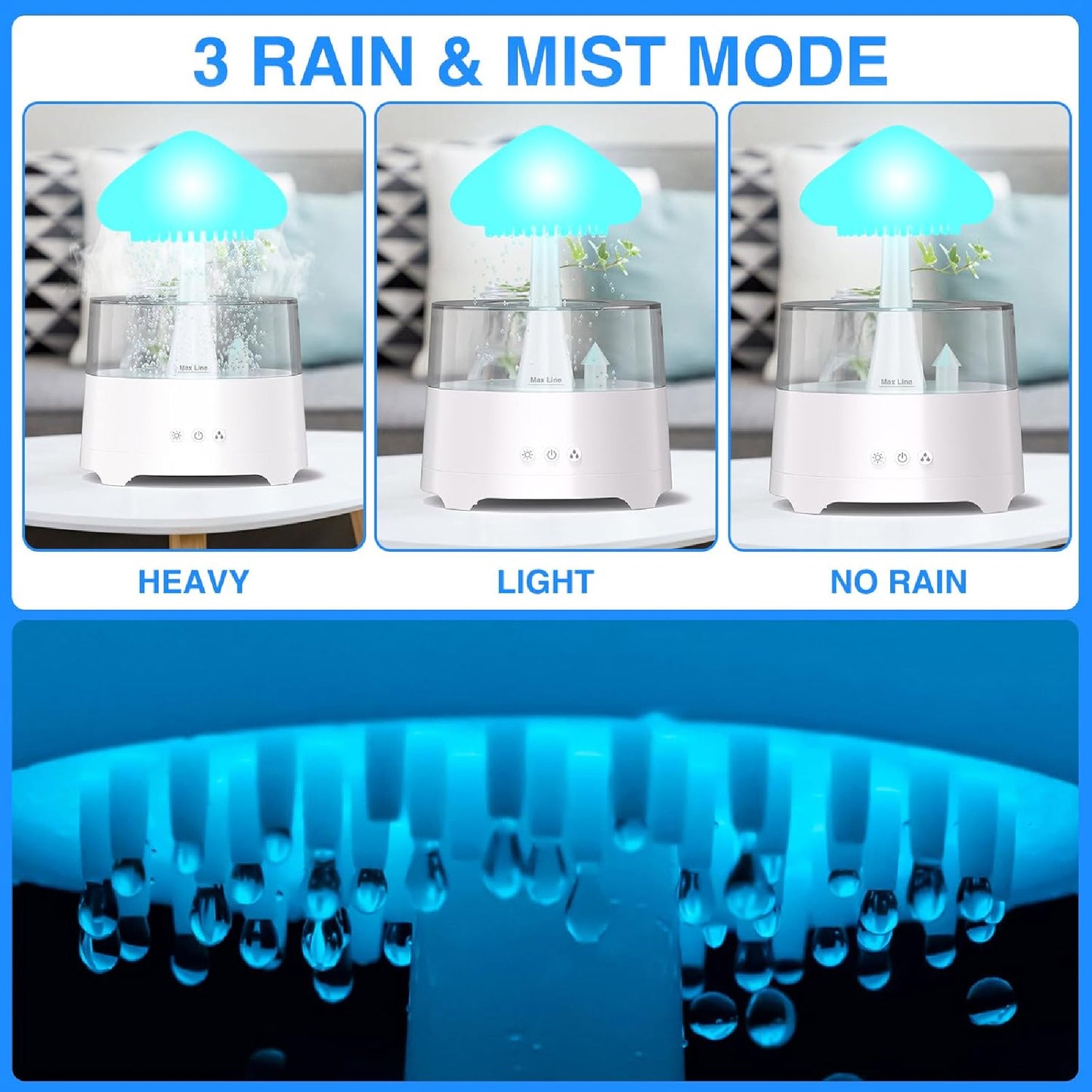 Humidificador Nube De Lluvia Lampara Led Parlante