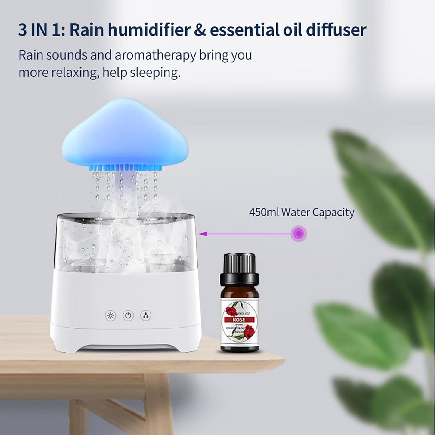 Humidificador Nube De Lluvia Lampara Led Parlante