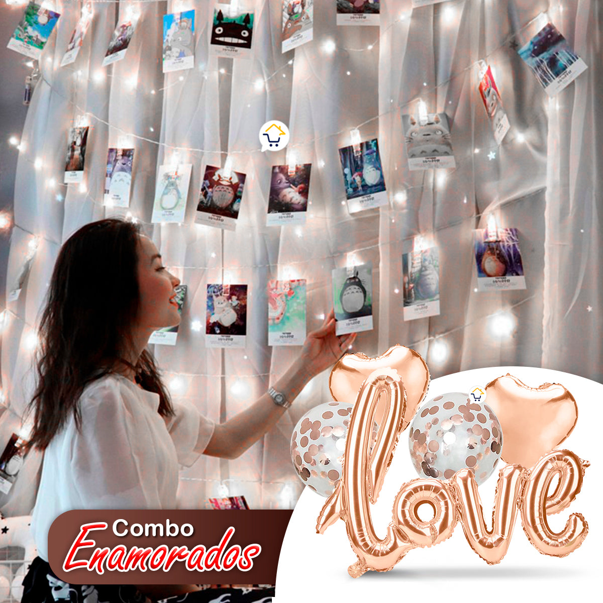 Luz LED Pinza Fotos X20 Luces Gancho + Globo Metalizado Love XWD47OE266