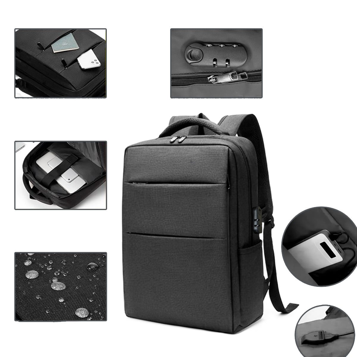 Morral Antirrobo Puerto USB Mochila Impermeable Bolso Candado MANA-0058