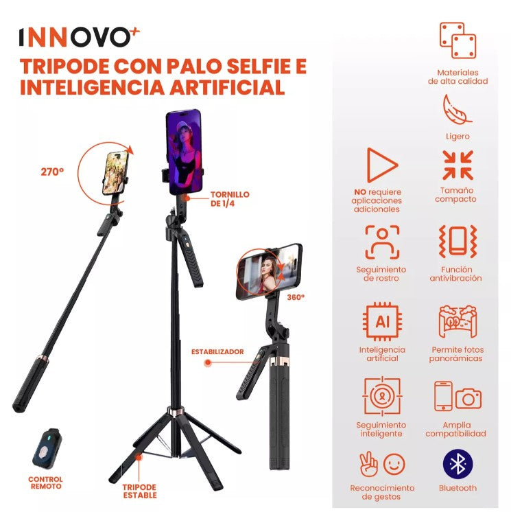 Palo Selfie Trípode Ia Inteligente Seguimiento Bluetooth 180cm  Inteligencia Artificial