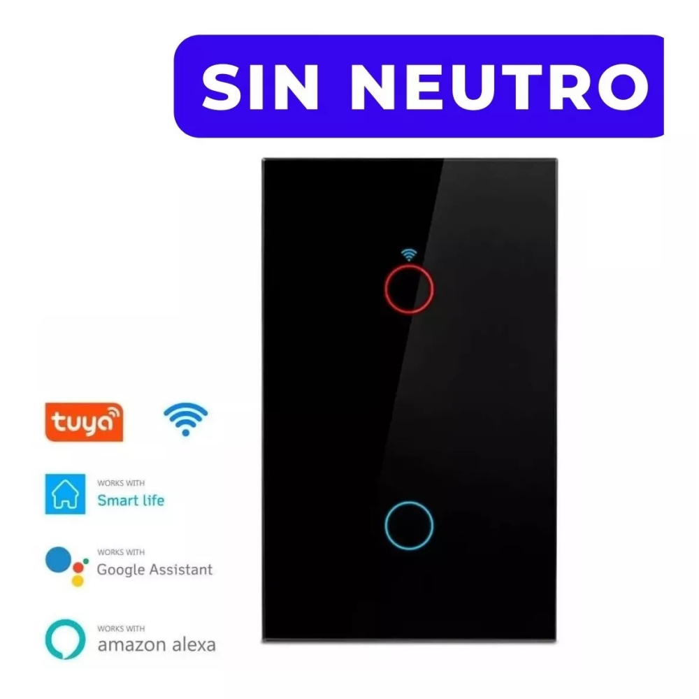 Interruptor Switch  Wifi Sin Neutro 2 Táctil Google Home Echo