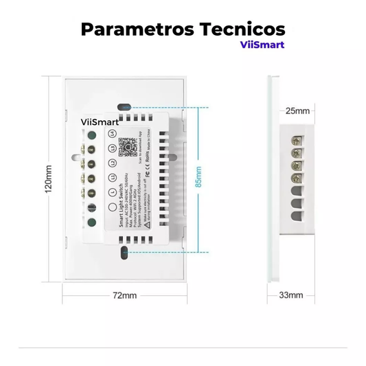 Interruptor Switch  Wifi Sin Neutro 2 Táctil Google Home Echo